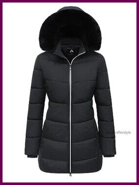 Women's Quilted Long Puffer Jacket Warm Winter Down Coat Zip Up